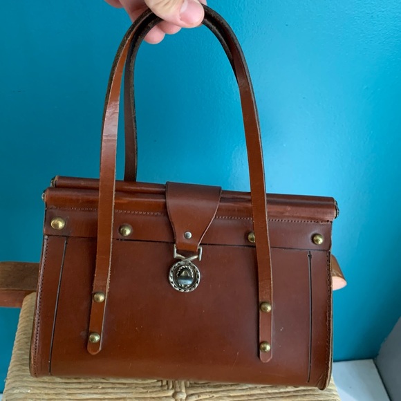 Vintage Handbags - Vintage Leather Turnlock Satchel